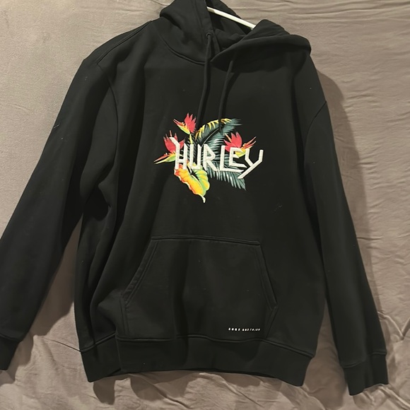 Hurley Black Hoodie with Tropical Graphic - Picture 1 of 1